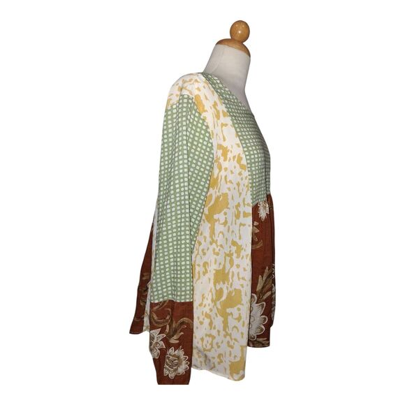 Ces Femme Boho Patchwork Long Sleeve Blouse Women's Size Small Relaxed Fit Top - Picture 2 of 7